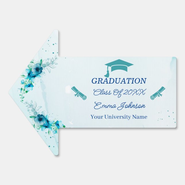 Elegant Blue Flower Personalized Graduation Yard Sign (Front)