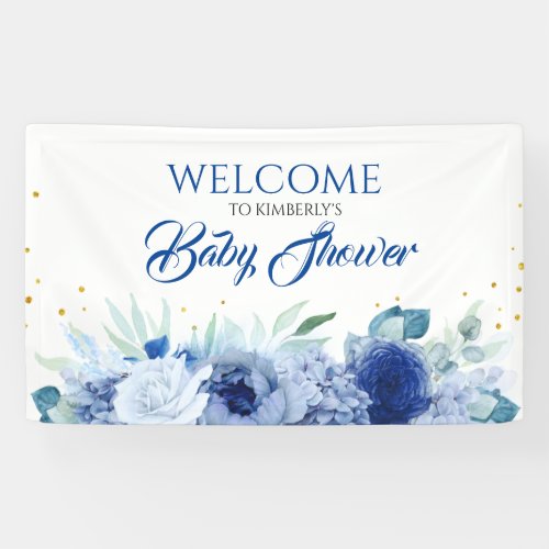 Elegant Blue Flowers Baby Shower Welcome Banner