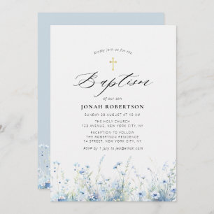 Elegant blue flowers baptism invitation