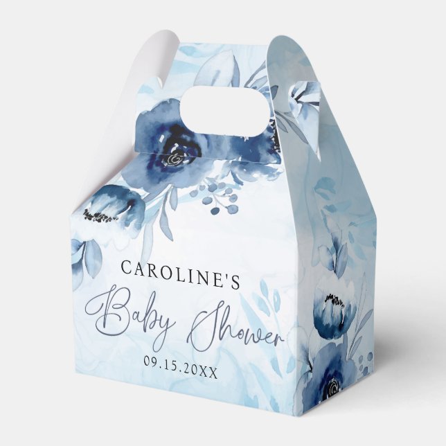 Elegant Blue Flowers Boy Baby Shower Favor Boxes (Front Side)