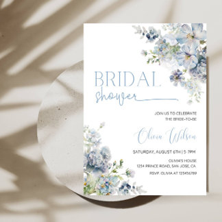 Elegant Blue Flowers Bridal Shower - Floral Bride Invitation