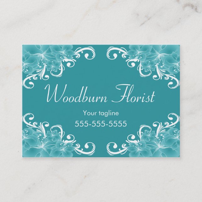 Elegant Blue Flowers Business Card (Front)