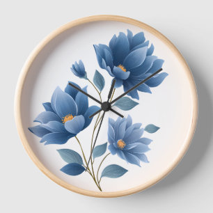 Elegant Blue Flowers Clock