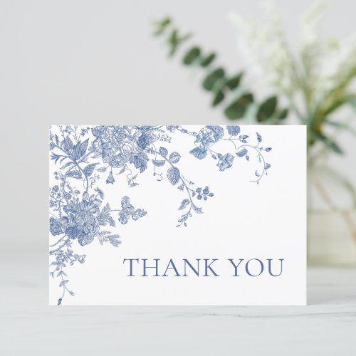 Elegant Blue Flowers French Garden Wedding Floral Thank You Card