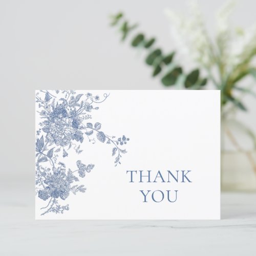 Elegant Blue Flowers French Garden Wedding Floral Thank You Card