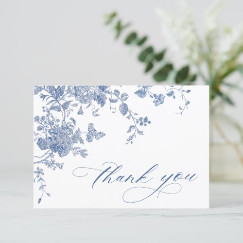 Elegant Blue Flowers French Garden Wedding Floral Thank You Card