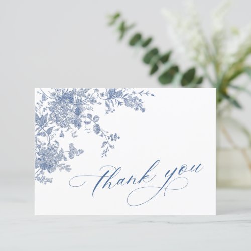 Elegant Blue Flowers French Garden Wedding Floral Thank You Card