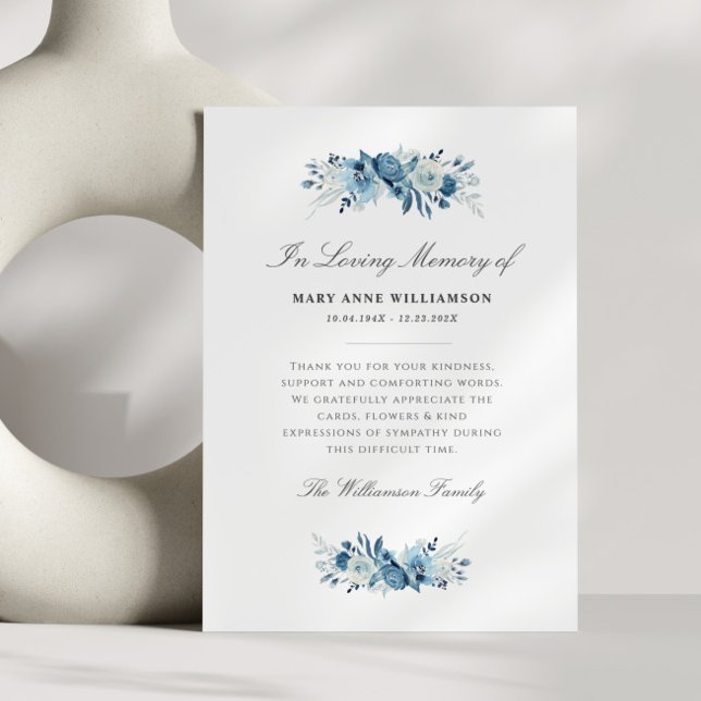elegant blue flowers funeral thank you card (Creator Uploaded)
