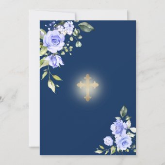 Elegant Blue Flowers Gold Cross Boy Confirmation Invitation | Zazzle