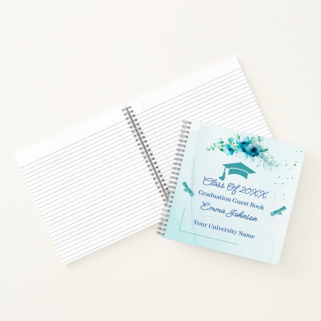 Elegant Blue Flowers Graduation Customizable Notebook (Inside)