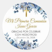 Elegant Blue Flowers in Spanish First Communion 
