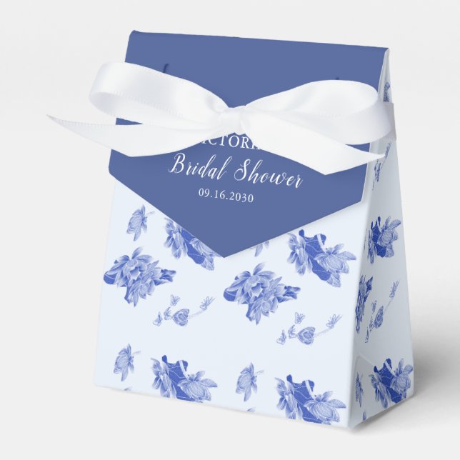 Elegant Blue Flowers Modern Retro Chinoiserie  Favor Boxes (Front Side)