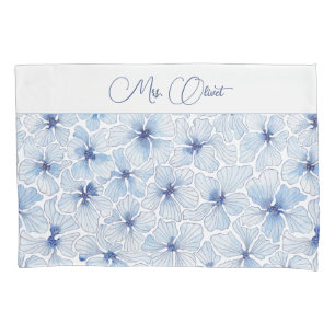 Elegant Blue Flowers Pillow Case