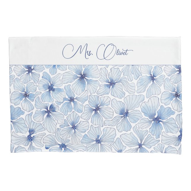 Elegant Blue Flowers Pillow Case (Front)