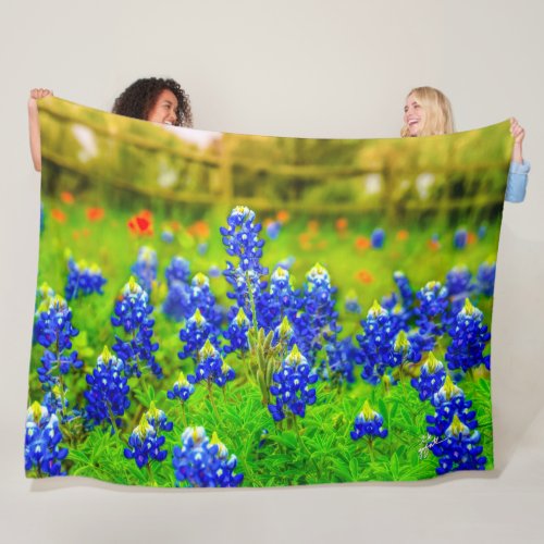 Elegant Blue Flowers Texas Bluebonnets Modern Fleece Blanket