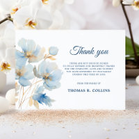 Elegant Blue Flowers Thank You Cards After Funeral