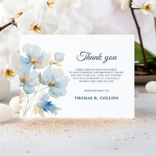 Elegant Blue Flowers Thank You Cards After Funeral