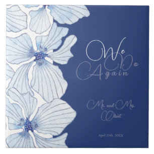 Elegant Blue Flowers Vow Renewal 10 years  Ceramic Tile