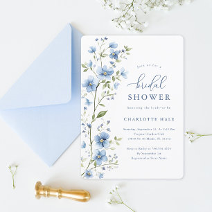 Elegant Blue Flowers Watercolor Bridal Shower Invitation