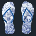Elegant Blue Flowers Wedding Bride Tribe Gift Flip Flops<br><div class="desc">The design features a delightful array of lotus flowers and butterflies, rendered in a blue and white color scheme that evokes the elegant beauty of chinoiserie chic, reminiscent of the classic blue willow pattern. Add your text to easily make your own beautiful and memorable gifts for wedding party members: bride,...</div>