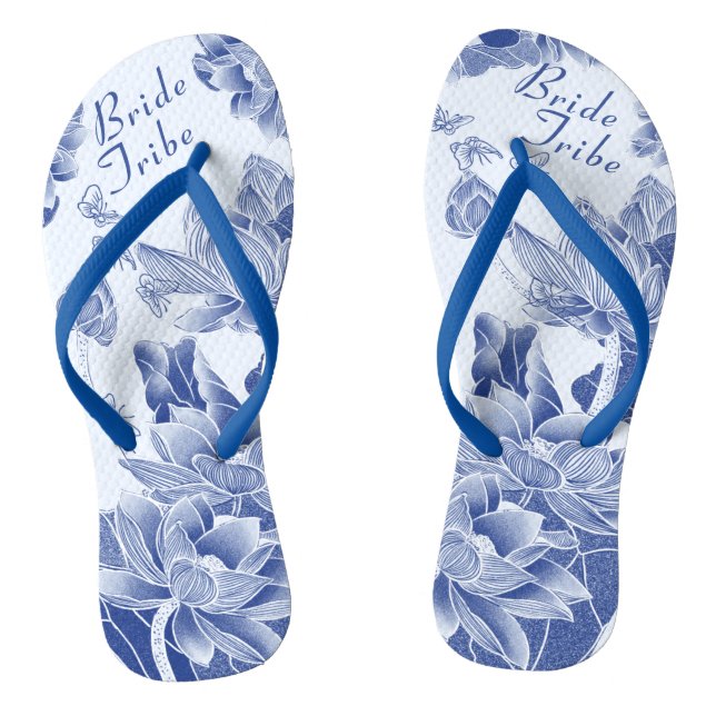 Elegant Blue Flowers Wedding Bride Tribe Gift Flip Flops (Footbed)