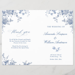 Elegant Blue Flowers Wedding Ceremony Program