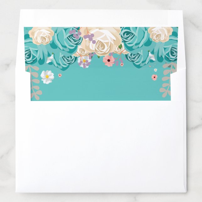 Elegant Blue Flowers Wedding Envelope Liner (In Envelope)