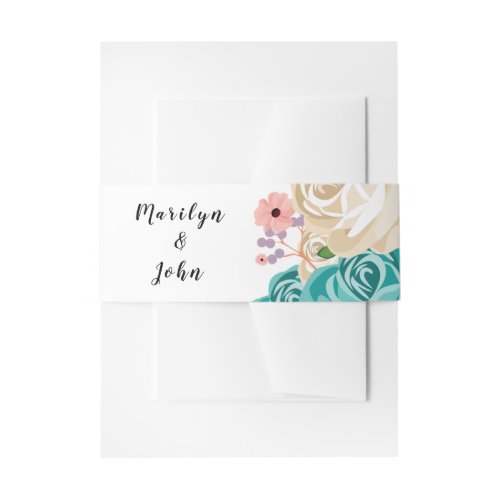 Elegant Blue Flowers Wedding Floral Watercolor Invitation Belly Band