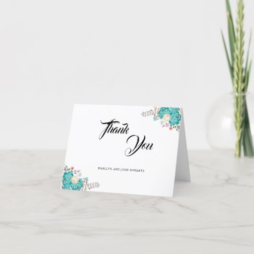 Elegant Blue Flowers Wedding Floral Watercolor  Thank You Card