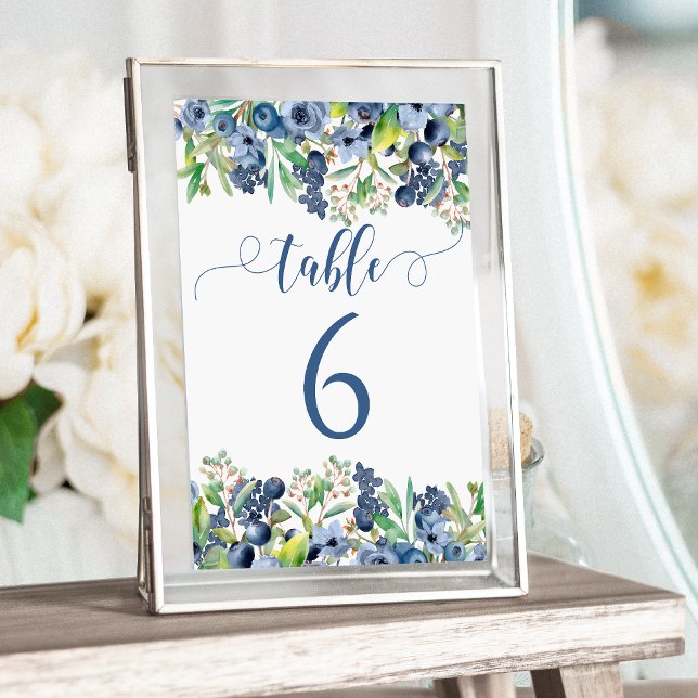 Elegant blue flowers wedding table numbers (Creator Uploaded)