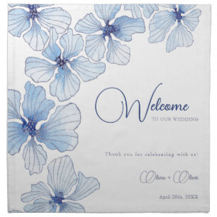 Elegant Blue Flowers Wedding Welcome Cloth Napkin