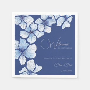 Elegant Blue Flowers Wedding Welcome Napkins