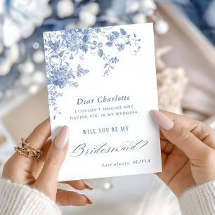 Elegant Blue Flowers Will You Be My Bridesmaid Invitation