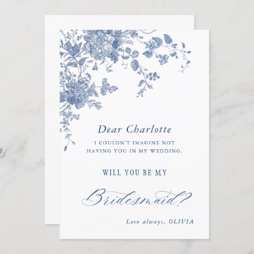 Elegant Blue Flowers Will You Be My Bridesmaid Invitation