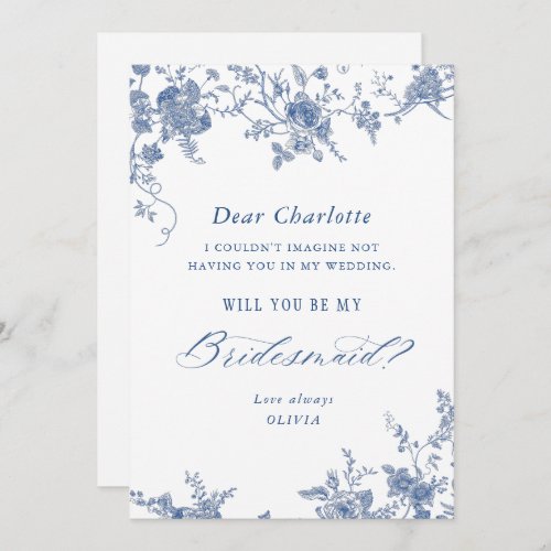 Elegant Blue Flowers Will You Be My Bridesmaid Invitation