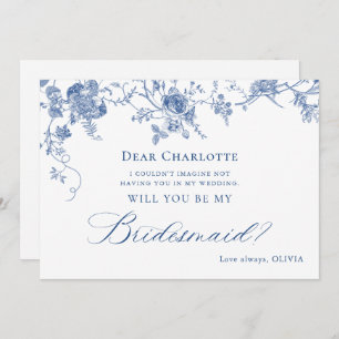 Elegant Blue Flowers Will You Be My Bridesmaid Invitation