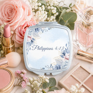 Elegant Blue Flowers with Bible Verse Gift Compact Mirror