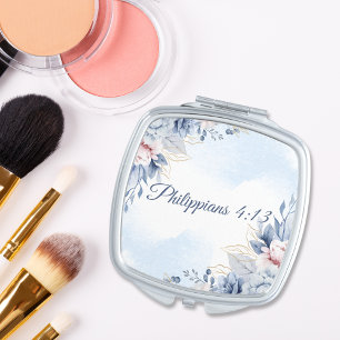 Elegant Blue Flowers with Bible Verse Gift Compact Mirror
