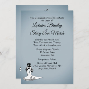 Elegant Blue Fog Lesbian Wedding Invitation