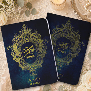 Elegant Blue Foil Script Classic Wedding Vow Books