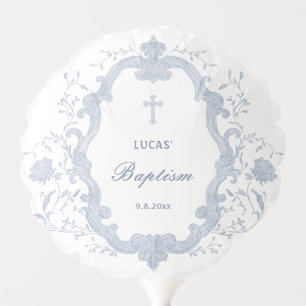 Elegant Blue Foliage Crest Baptism Balloon