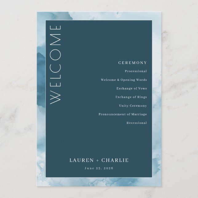 Elegant Blue Formal Ceremony Schedule Program (Front)