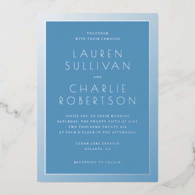 Elegant Blue Formal Wedding Invitation Foil Invitation (Front)