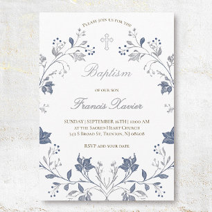 elegant blue frame Baptism Invitation