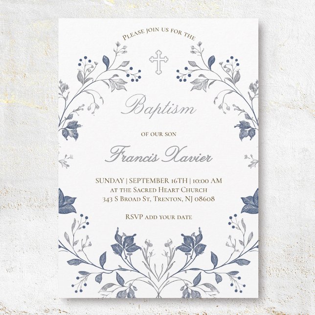 elegant blue frame Baptism Invitation (Creator Uploaded)