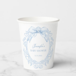 Elegant Blue Frame Bow Baby Boy Shower Paper Cups