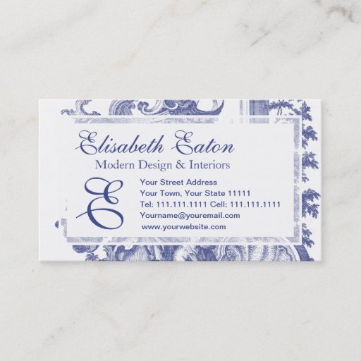 Customizable Elegant Blue French Baroque Toile Business Cards