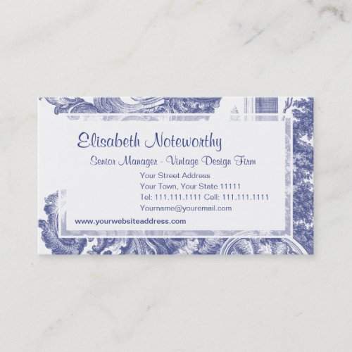 Elegant Blue French Baroque Toile Business Card