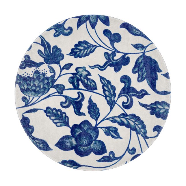 Elegant Blue French Country Chinoiserie Glass Cutting Board (Front)