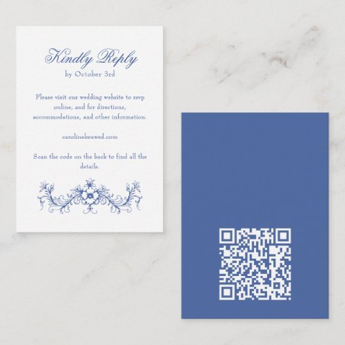 Elegant Blue French Country Wedding RSVP QR Code Enclosure Card